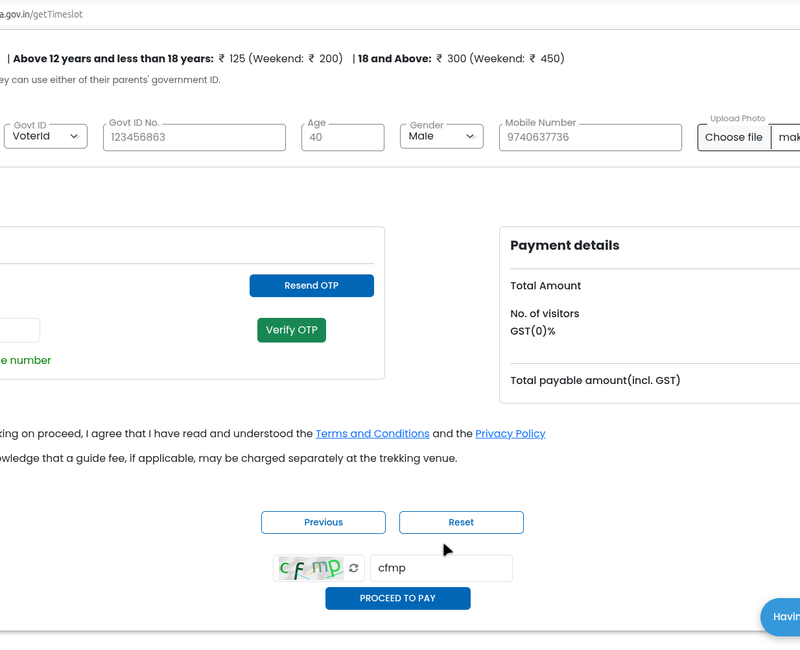 Step 4: Provide details, Validate via OTP to team leader and proceed to payment