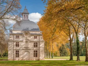 Geometric grand parc of Richelieu with lime alleys leading to private wings of a classical château