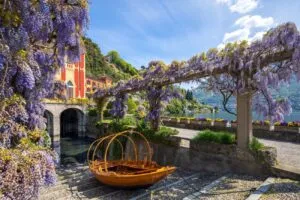 Twisting pastel alleyways inside Emporio’s medieval castle quarter